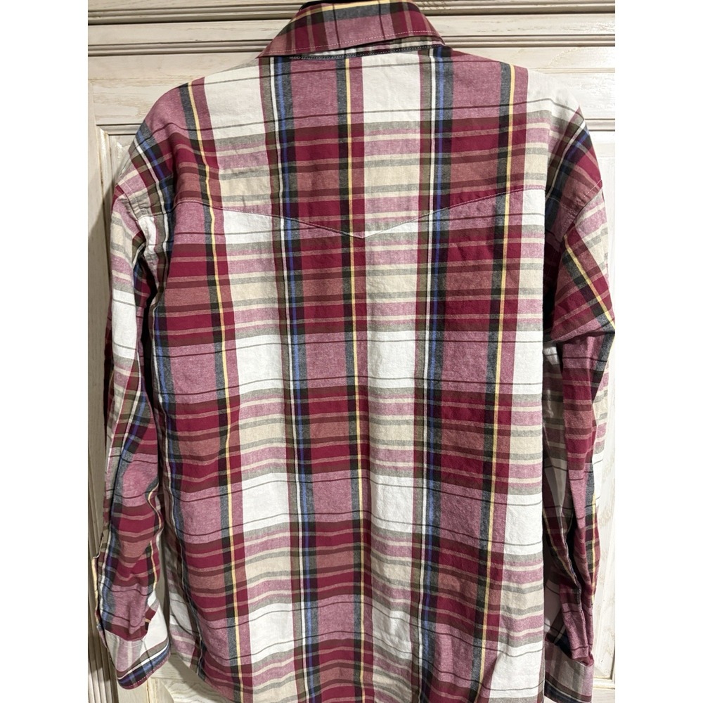 Wrangler Mens Western Pearl Snap Shirt XL Red Plaid Cowboy Rodeo Cotton - Picture 9 of 10